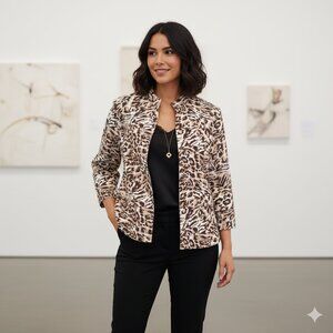 Chico's Additions Leopard Print Jacket Blazer Size 1 (M) 3/4 Sleeve Cotton